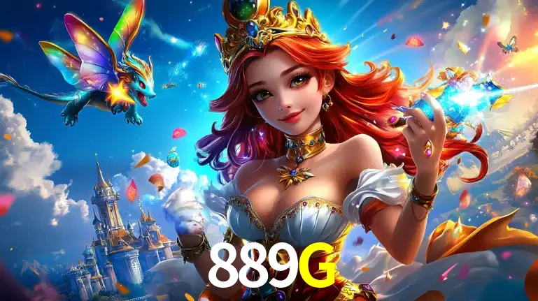 A princesa de um reino de fantasia mágico, com seu pequeno dragão, apresentando um mundo de prêmios encantados nos jogos de caça-níqueis do cassino 889G.